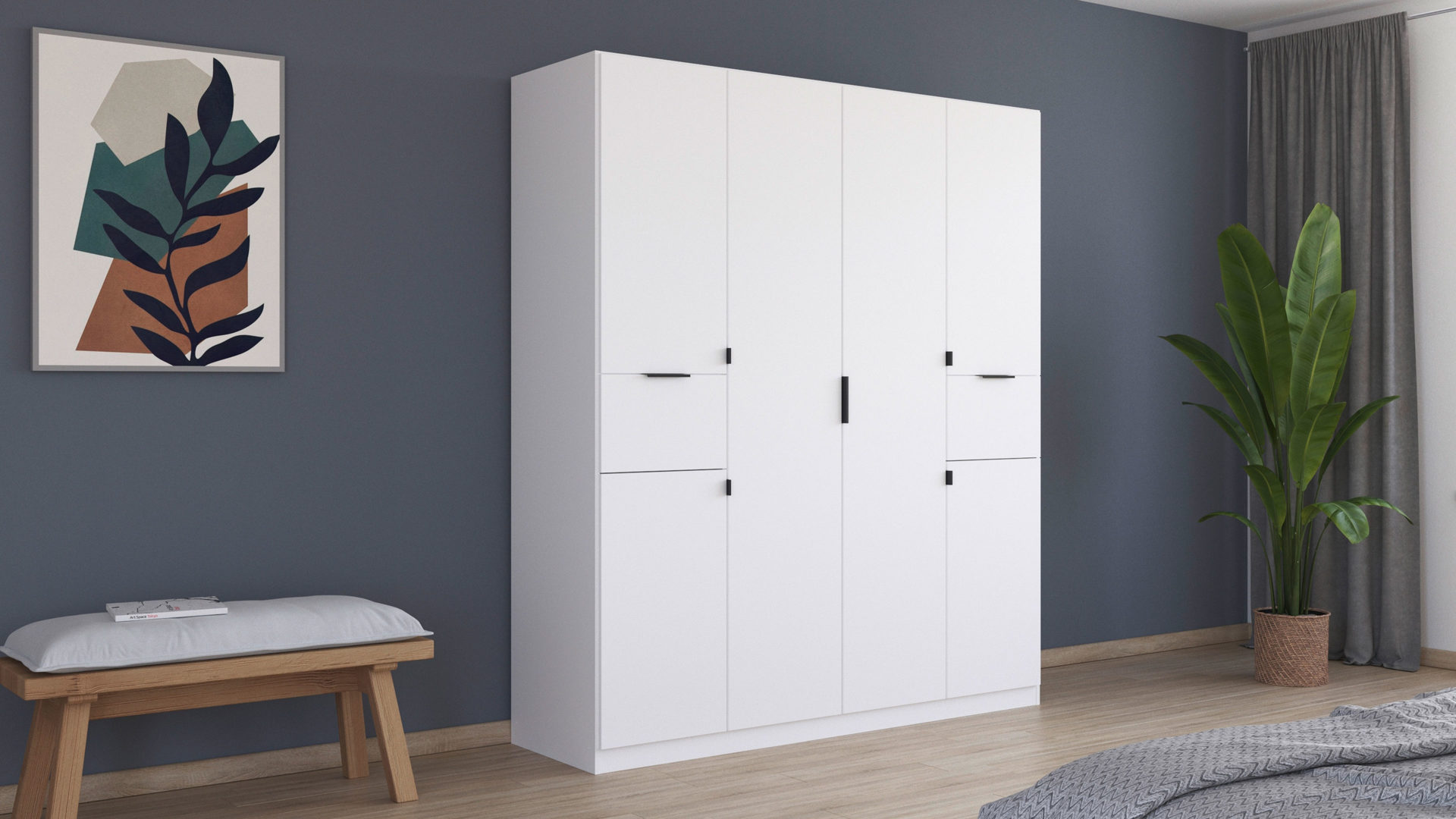 Kleiderschrank Rauch aus Holz in Weiß rauch BLUE Drehtürenschrank Ticao Alpinweiß - Breite ca. 181 cm