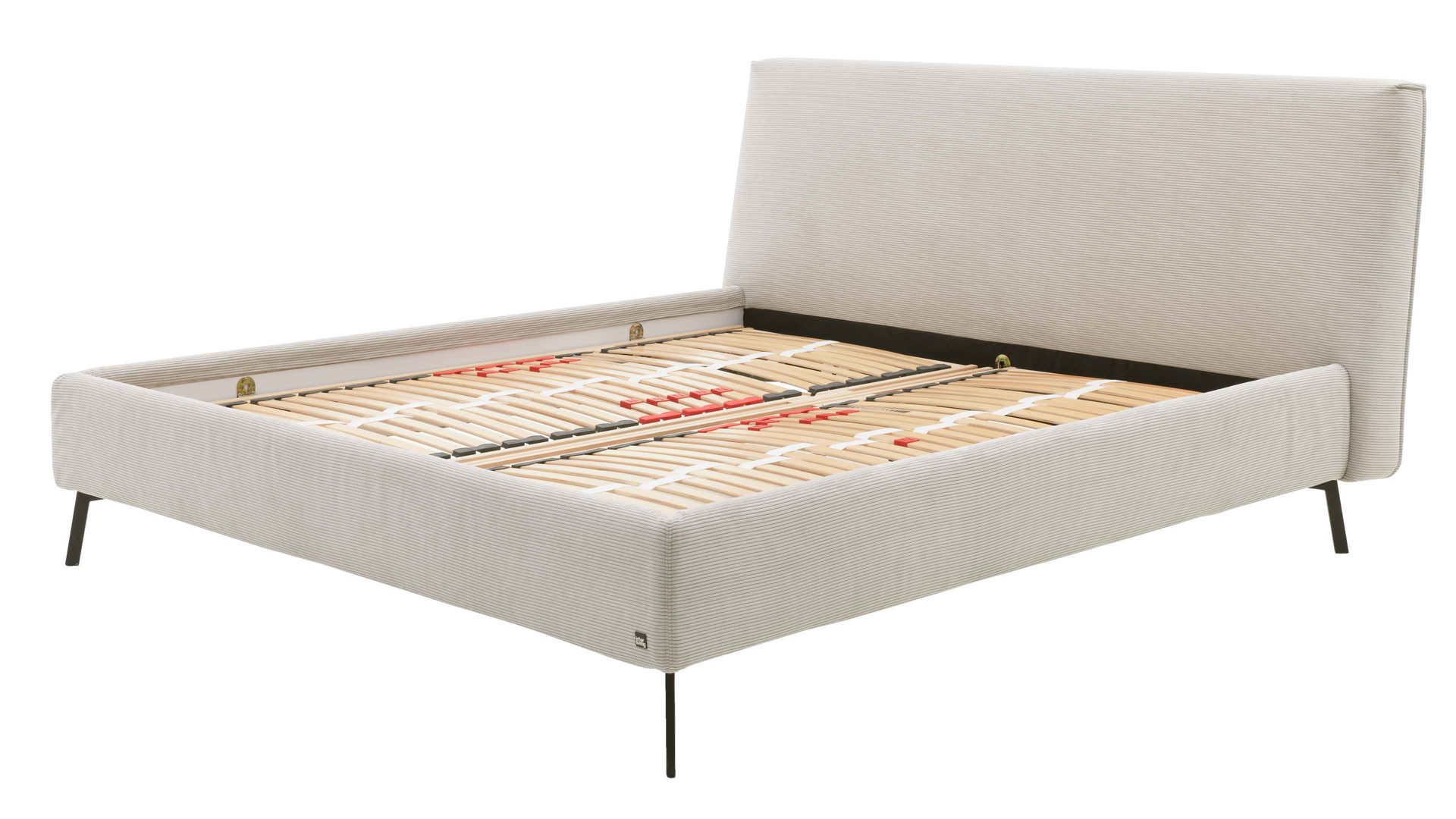 Bettgestell Interliving aus Stoff in Hellgrau Interliving Polsterbett Serie 1417 - Polsterbettgestell silberfarbener Feincord & schwarze Metallfüße 284 - Liegefläche ca. 180 x 200 cm