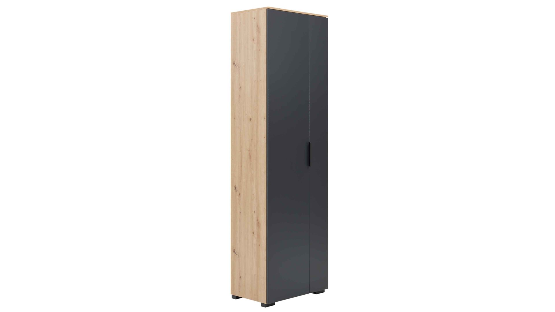 Garderobenschrank Interliving aus Holz in Anthrazit Interliving Garderobe Serie 6012 - Garderobenschrank anthrazitfarbener Mattlack & Asteiche - eine Tür, Breite ca. 60 cm