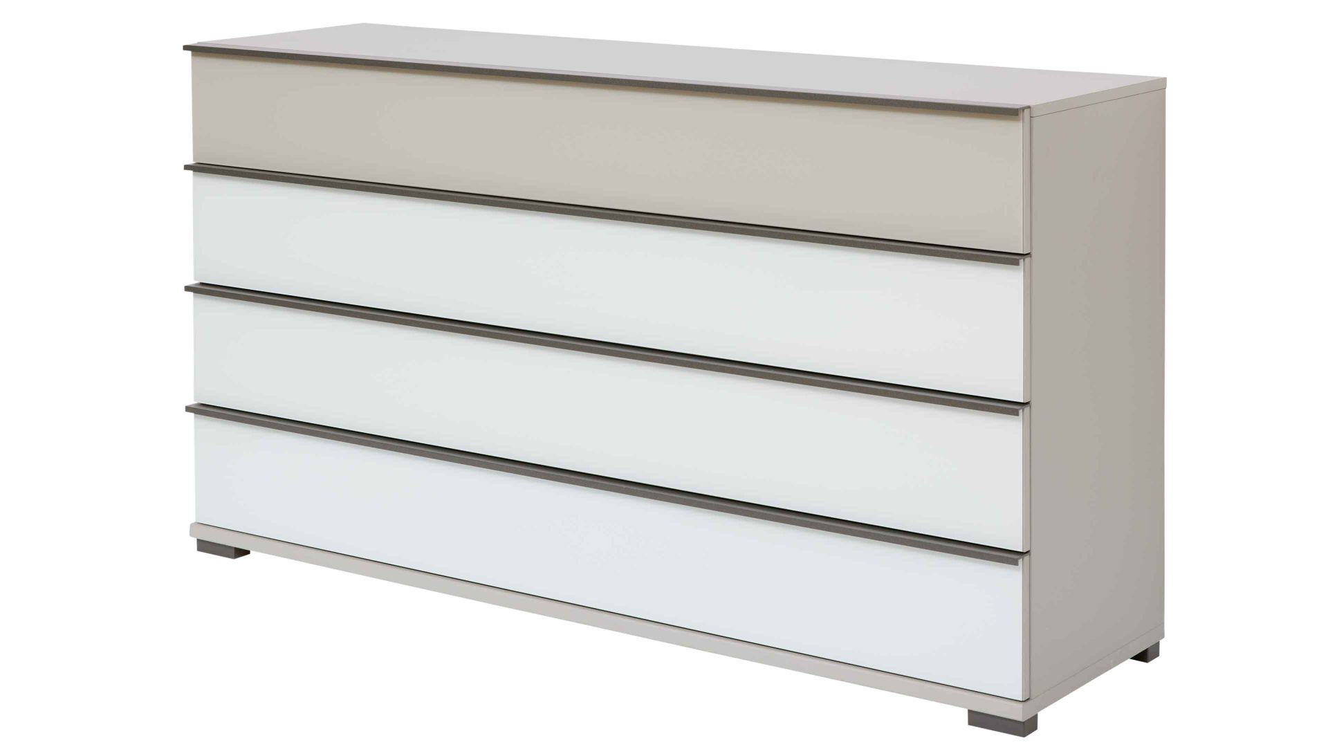 Schubladenkommode Interliving aus Holz in Hellgrau Interliving Schlafzimmer Serie 1032 – Schubladenkommode Kieselgrau & Weiß - vier Schubladen, Breite ca. 149 cm