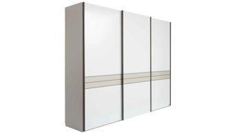 Kleiderschrank Interliving aus Holz in Weiß Interliving Schlafzimmer Serie 1032 – Schwebetürenschrank Weiß & Kieselgrau - drei Türen, Breite ca. 300 cm