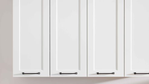 Einbauküche WERT KÜCHE® aus Holz in Weiß WERT KÜCHE® Vivien mit Constructa Einbaugeräten Satinweiß & Asteiche - Stellfläche ca. 457 x 300 cm