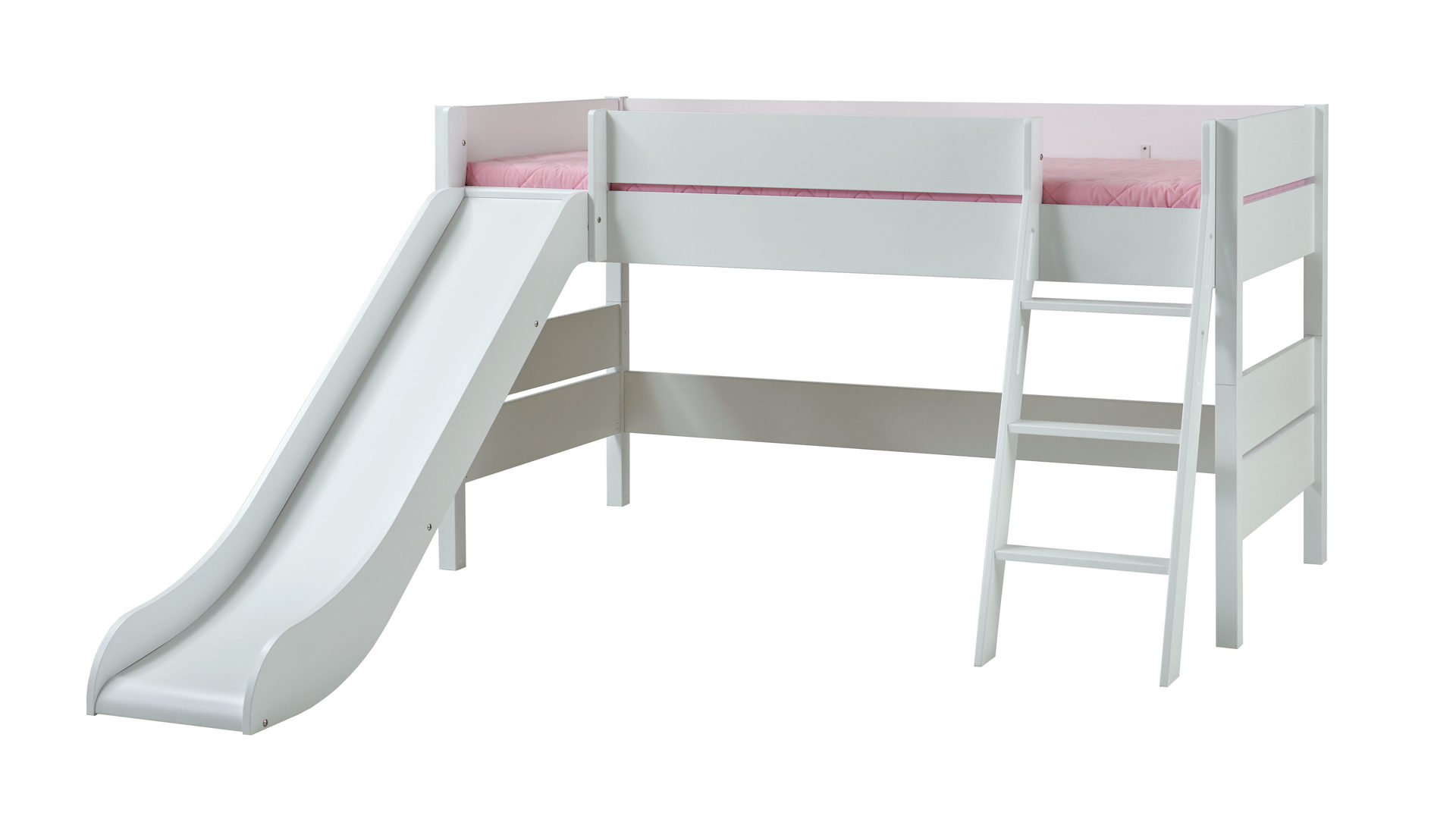 Hochbett Paidi aus Holz in Weiß PAIDI Tiago – Hochbettgestell mit Rutsche Kreideweiß - ca. 90 x 200 cm, schräge Leiter