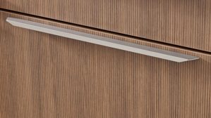 Einbauküche WERT KÜCHE® aus Holz in Grau WERT KÜCHE® Linda mit AEG Einbaugeräten Kieselgrau & Eiche Rillenoptik - Stellfläche ca. 285 x 365 cm