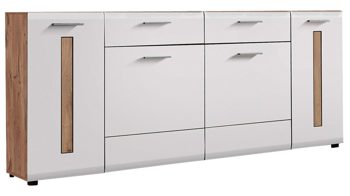 Sideboard MIVIVO® aus Holz in Weiß MIVIVO® Sideboard Monaco Mattweiß & Viking Eiche - vier Türen, zwei Schubladen, Breite ca. 175 cm