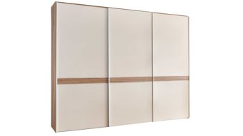 Kleiderschrank Staud aus Holz in Weiß STAUD Schwebetürenschrank Sinfonie Plus Elfenbein & Trentino Eiche – drei Türen, Breite ca. 298 cm