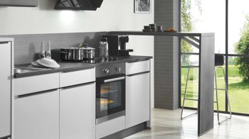 Einbauküche Express küchen aus Holz in Hellgrau EXPRESS KÜCHEN Einbauküche Clean mit IGNIS-Geräten Hellgrau & Eiche grau - Länge ca. 415 cm