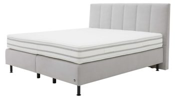 Boxspringbett Interliving aus Stoff in Hellgrau Interliving Boxspringbett Serie 1418 - Boxspringbett mit feinem Cordbezug silberfarbener Feincord – Liegefläche ca. 180 x 200 cm