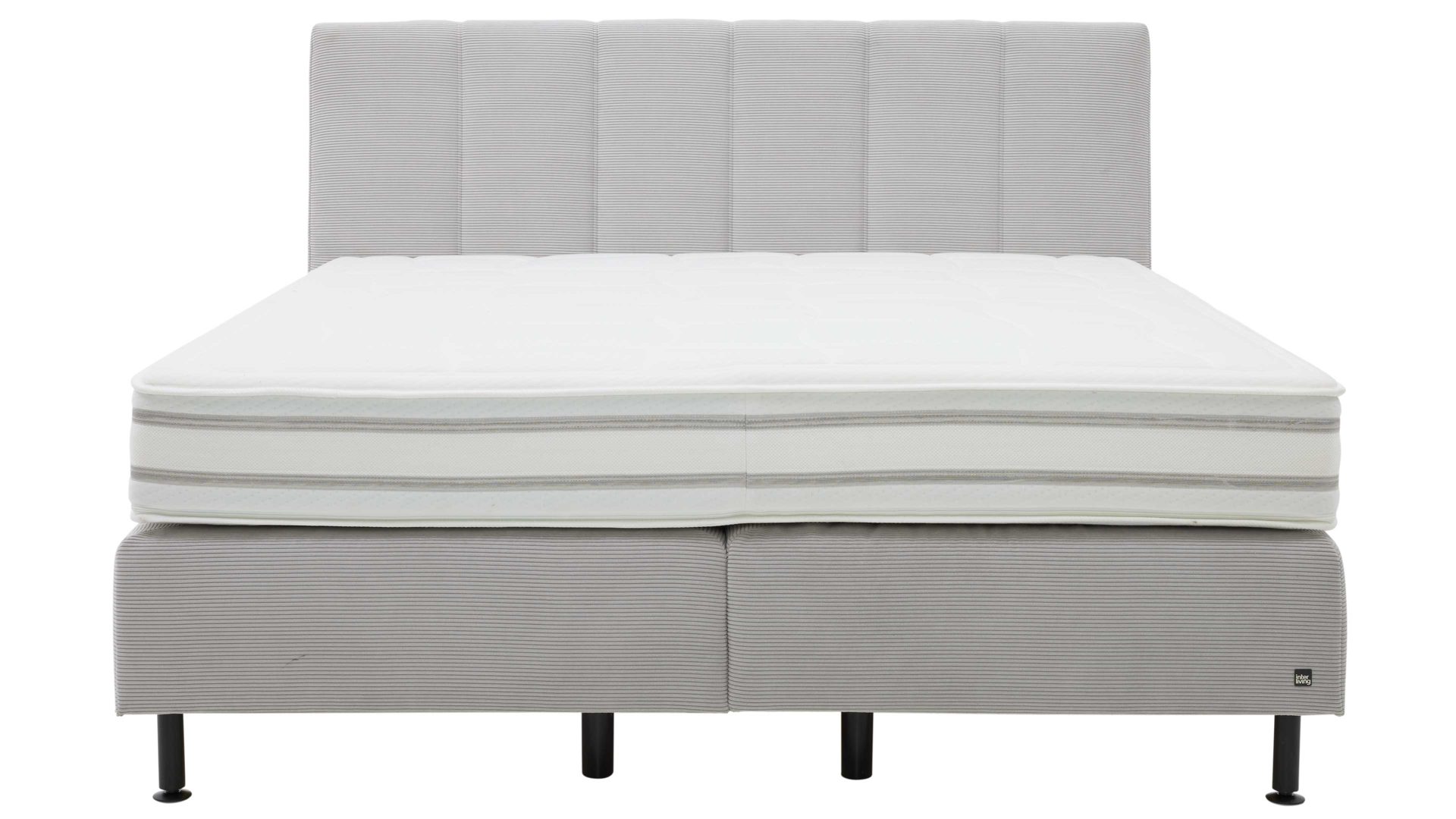 Boxspringbett Interliving aus Stoff in Hellgrau Interliving Boxspringbett Serie 1418 - Boxspringbett mit feinem Cordbezug silberfarbener Feincord – Liegefläche ca. 180 x 200 cm