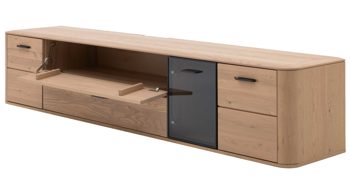 Wohnwand Interliving aus Holz in Holzfarben Interliving Wohnzimmer Serie 2029 - Wohnwand 81 Wildeiche & Granit-Steinoptik - dreiteilig, Breite ca. 320 cm