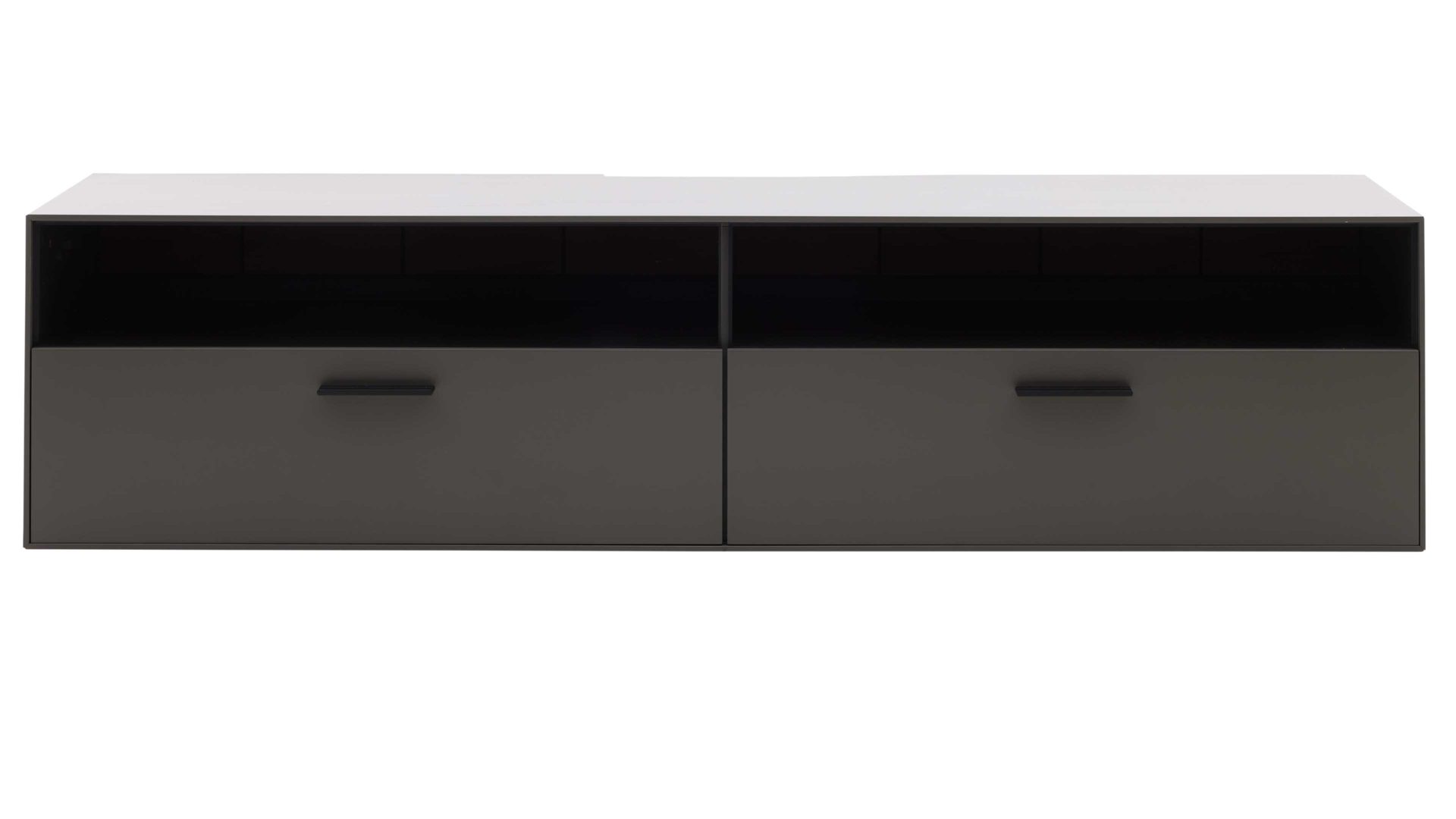 Lowboard Interliving aus Holz in Dunkelgrau Interliving Wohnzimmer Serie 2030 - Hänge-Lowboard Wolfram Grey & Spaltholz - zwei Schubladen, Länge ca. 180 cm