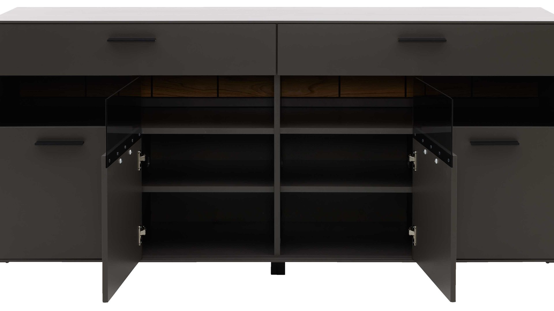 Sideboard Interliving aus Holz in Dunkelgrau Interliving Wohnzimmer Serie 2030 - Sideboard 21 Wolfram Grey & Spaltholz - vier Türen, zwei Schubladen, Breite ca. 180 cm