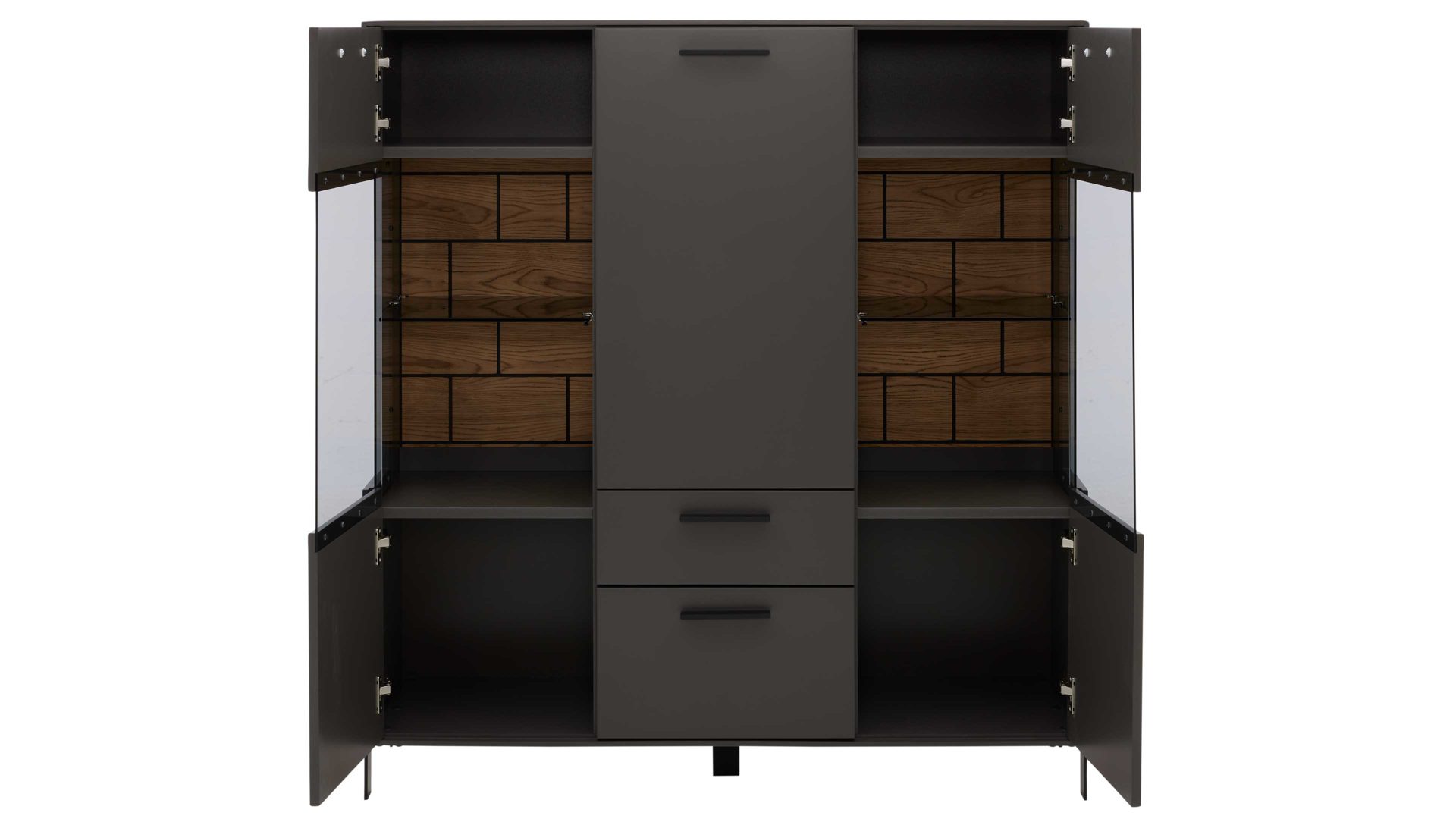 Highboard Interliving aus Holz in Dunkelgrau Interliving Wohnzimmer Serie 2030 - Highboard Wolfram Grey & Spaltholz - drei Türen, zwei Schubladen, Breite ca. 120 cm