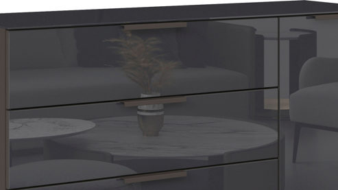 Kommode Rauch aus Holz in Dunkelgrau rauch ORANGE Kommodenprogramm Flipp Glas Basalt - fünf Schublade, eine Tür - ca. 120 x 100 cm