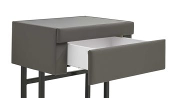 Nachtkommode Interliving aus Leder in Grau Interliving Bettensystem Serie 1416 - Nachtkonsole graues Leder Torro - eine Schublade