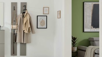 Wandgarderobe Interliving aus Holz in Hellgrau Interliving Garderobe Serie 6012 - Wandgarderobe INL-802 graubeiger Mattlack - ca. 20 x 180 cm