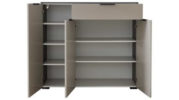 Kombikommode Interliving aus Holz in Grau Interliving Garderobe Serie 6012 - Kombikommode graubeiger Mattlack & Räuchereiche - drei Türen, eine Schublade, Breite ca. 120 cm