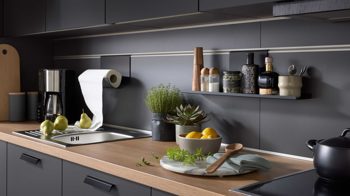 Einbauküche WERT KÜCHE® aus Holz in Schwarz WERT KÜCHE® Nora mit SIEMENS Einbaugeräten Lavaschwarz - Länge ca. 480 cm