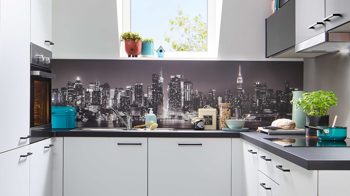 Einbauküche Express küchen aus Holz in Weiß EXPRESS KÜCHEN Einbauküche Clean mit Dalbach Einbaugeräten Mattweiß & Schwarz - Stellfläche ca. 250 x 245 cm