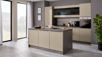 Einbauküche Express küchen aus Holz in Grau EXPRESS KÜCHEN Einbauküche Clean mit IGNIS Einbaugeräten Cremegrau & Eiche grau - zweizeilig