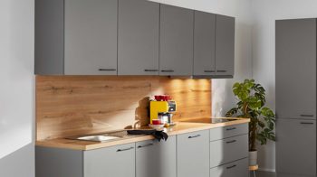 Einbauküche Express küchen aus Holz in Anthrazit EXPRESS KÜCHEN Einbauküche Win mit Geschirrspüler Anthrazit & Eiche astig - zweizeilig