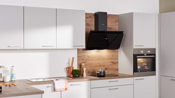 Einbauküche Express küchen aus Holz in Hellgrau EXPRESS KÜCHEN Einbauküche Win mit Einbaugeräten Hellgrau & Eiche braun - Stellfläche ca. 405 x 250 cm