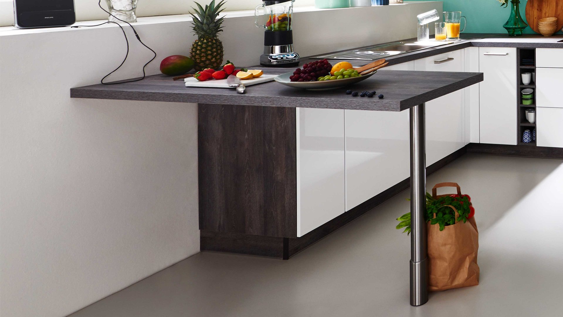 Einbauküche Pino aus Holz in Weiß pino Einbauküche inklusive Einbaugeräte Hochglanz Weiß - Stellfläche ca. 275 x 335 cm