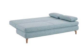 Schlafsofa Restyl aus Holz Metall Stoff in Türkis RESTYL Schlafsofa ROB - Querschläfer Stoff 55-6451 Türkis & Füsse Eiche hell- Liegefläche ca. 140 x 200 cm
