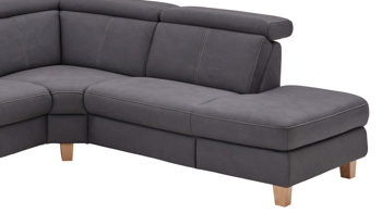 Ecksofa Steinpol polsteria aus Stoff in Dunkelgrau Polsterprogramm Relaxa 10.0 PSG - Ecksofa dunkelgrauer Stoffbezug Ares & Eiche Bianco Holzfüsse - ca. 289 x 250 cm