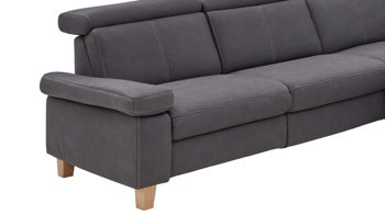 Ecksofa Steinpol polsteria aus Stoff in Dunkelgrau Polsterprogramm Relaxa 10.0 PSG - Ecksofa dunkelgrauer Stoffbezug Ares & Eiche Bianco Holzfüsse - ca. 289 x 250 cm
