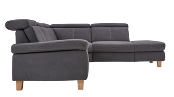 Ecksofa Steinpol polsteria aus Stoff in Dunkelgrau Polsterprogramm Relaxa 10.0 PSG - Ecksofa dunkelgrauer Stoffbezug Ares & Eiche Bianco Holzfüsse - ca. 289 x 250 cm