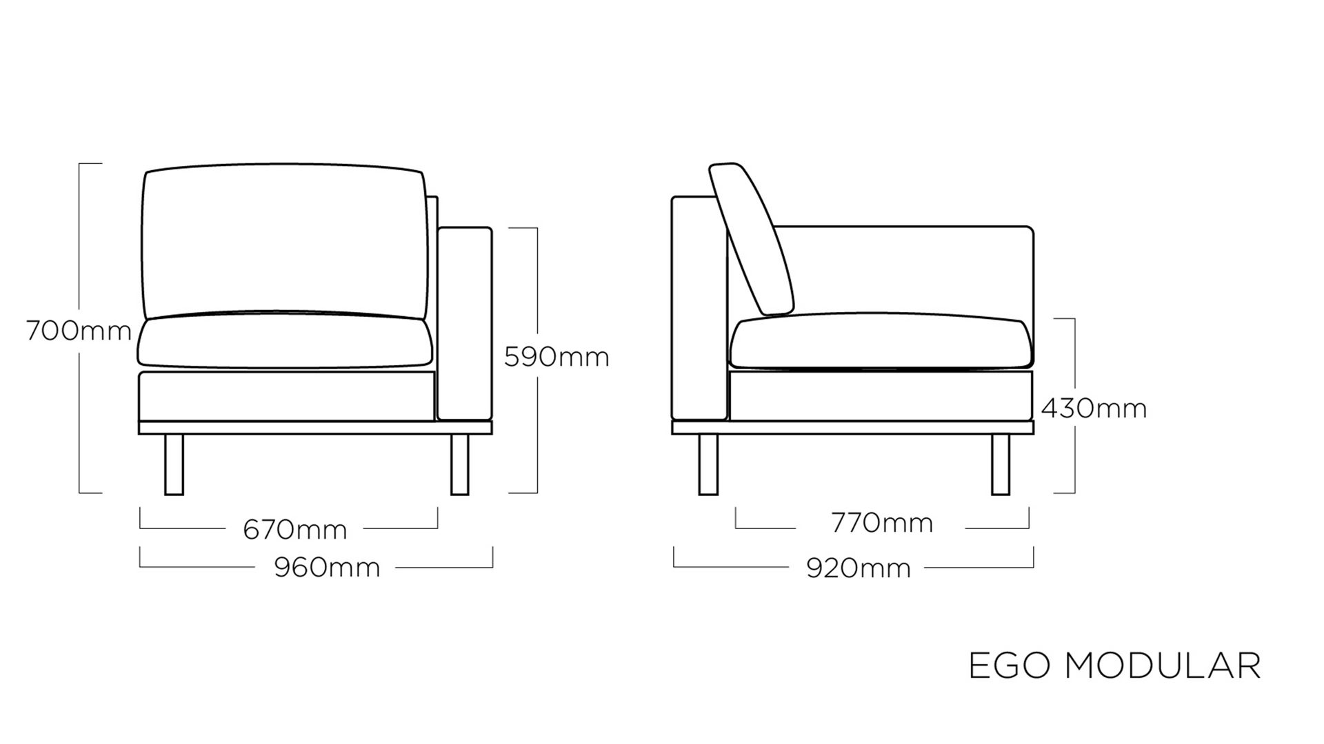 Gartenstuhl /-sessel Kettler aus Kunstfaser in Schwarz KETTLER Lounge Serie Ego Modular - linkes Abschlusselement rußfarbener Bezug 7700 & anthrazitfarbenes Aluminium - Breite ca. 92 cm