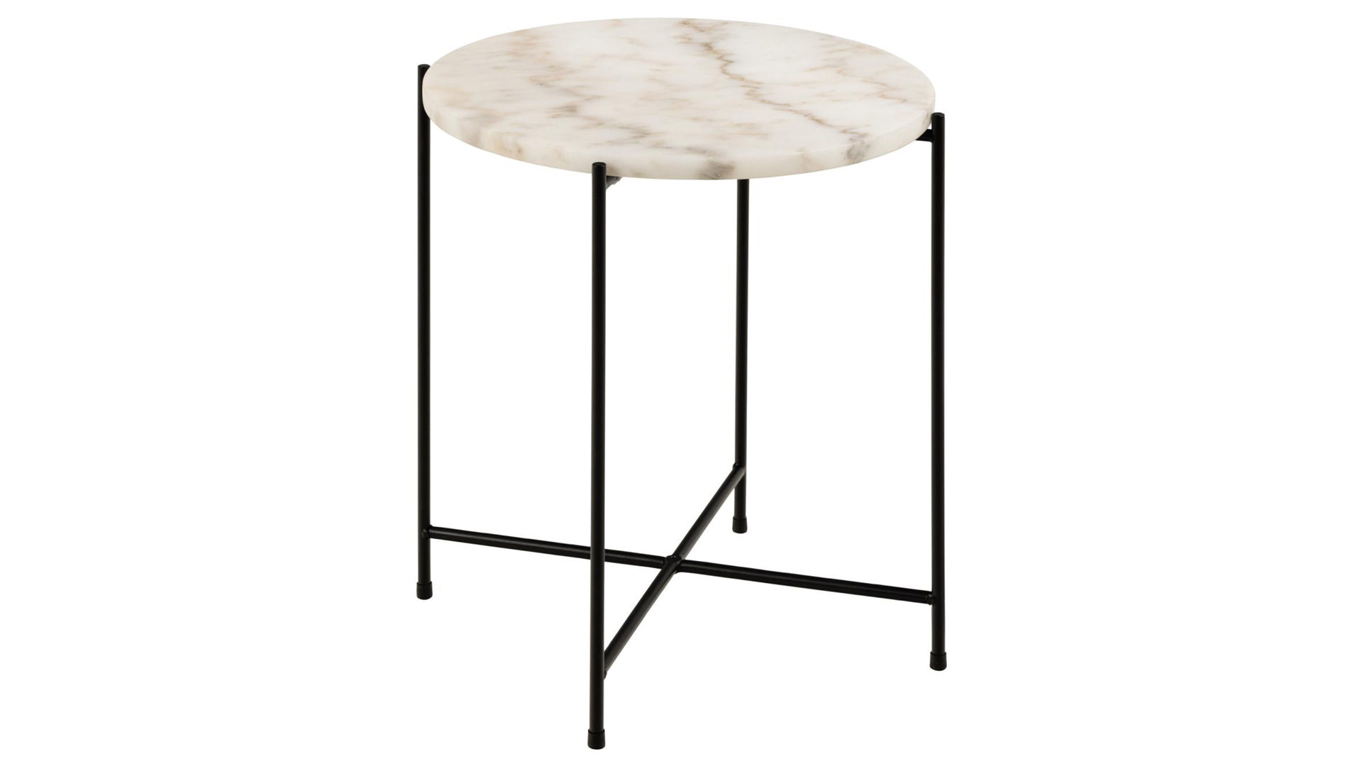 Beistelltisch Actona group aus Mineralmarmor /-guss in Weiß Beistelltischserie Avila weißer Marmor & schwarzes Metallgestell - Höhe ca. 45 cm