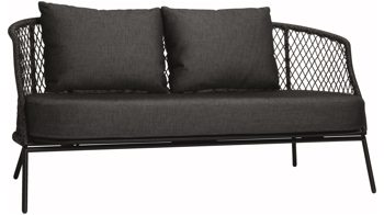 Gartensofa Stern® aus Geflecht in Schwarz STERN® Loungemöbel Serie Odea - Sofa seidenschwarzer Bezug, Seilgeflecht Pepper & schwarzes Aluminium - Länge ca. 160 cm