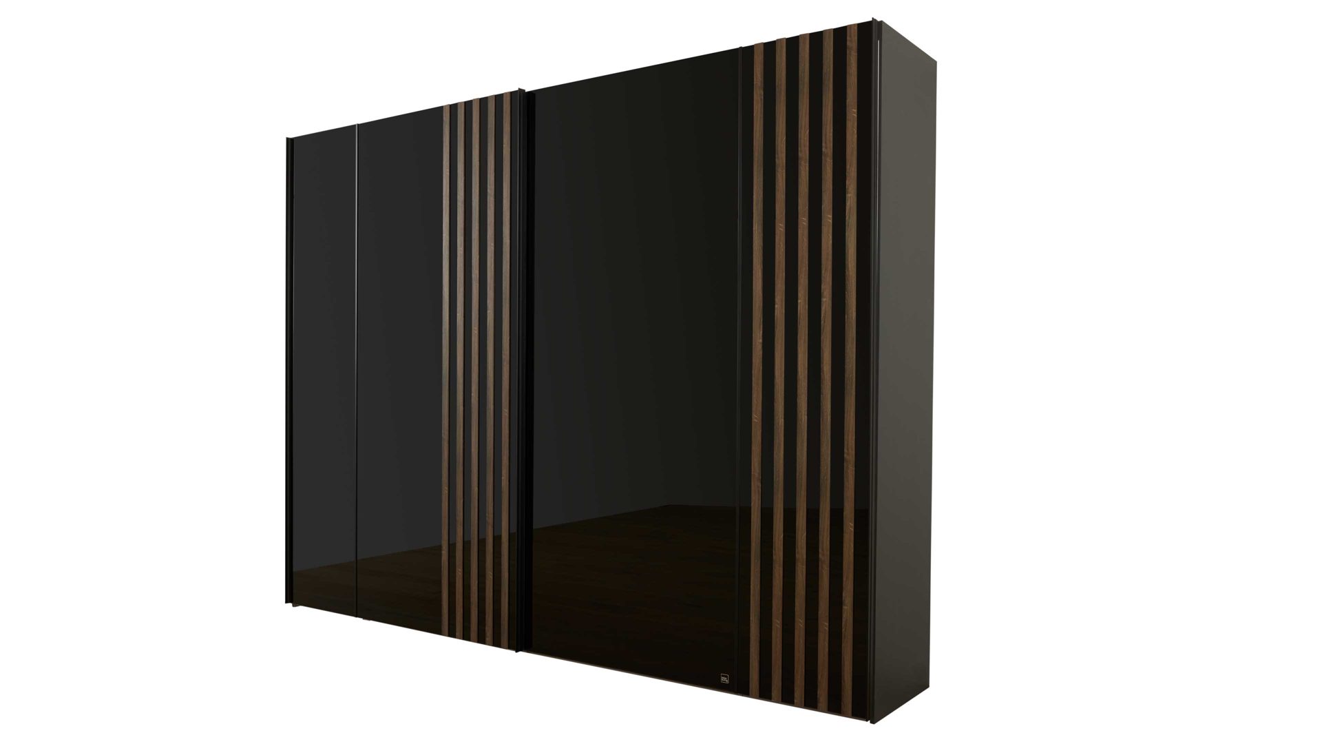 Kleiderschrank Interliving aus Holz in Schwarz Interliving Kleiderschrank Serie 1208 - Schwebetürenschrank Schwarzglas & Atlantic Eiche - zwei Türen, Breite ca. 270 cm