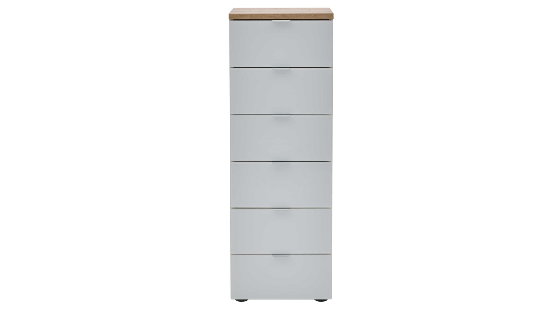 Schubladenkommode Interliving aus Holz in Weiß Interliving Kleiderschrank Serie 1208 - Schubladenkommode 86725 alpinweißes Glas & Artisan Eiche - sechs Schubladen, Höhe ca. 114 cm