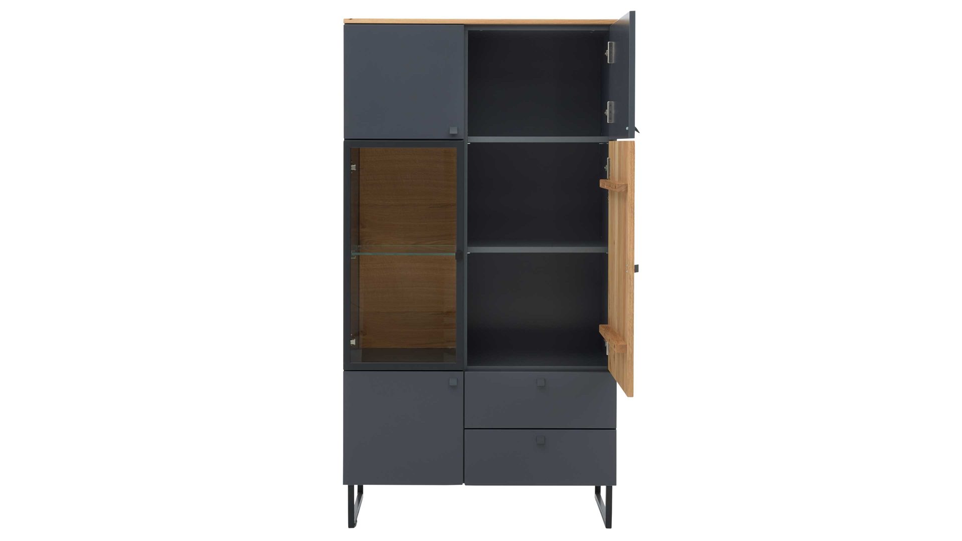 Highboard Interliving aus Holz in Dunkelgrau Interliving Esszimmer Serie 5605 – Highboard 5774 quarzgrauer Lack & Charakter-Eiche - fünf Türen, zwei Schubladen, Breite ca. 86 cm