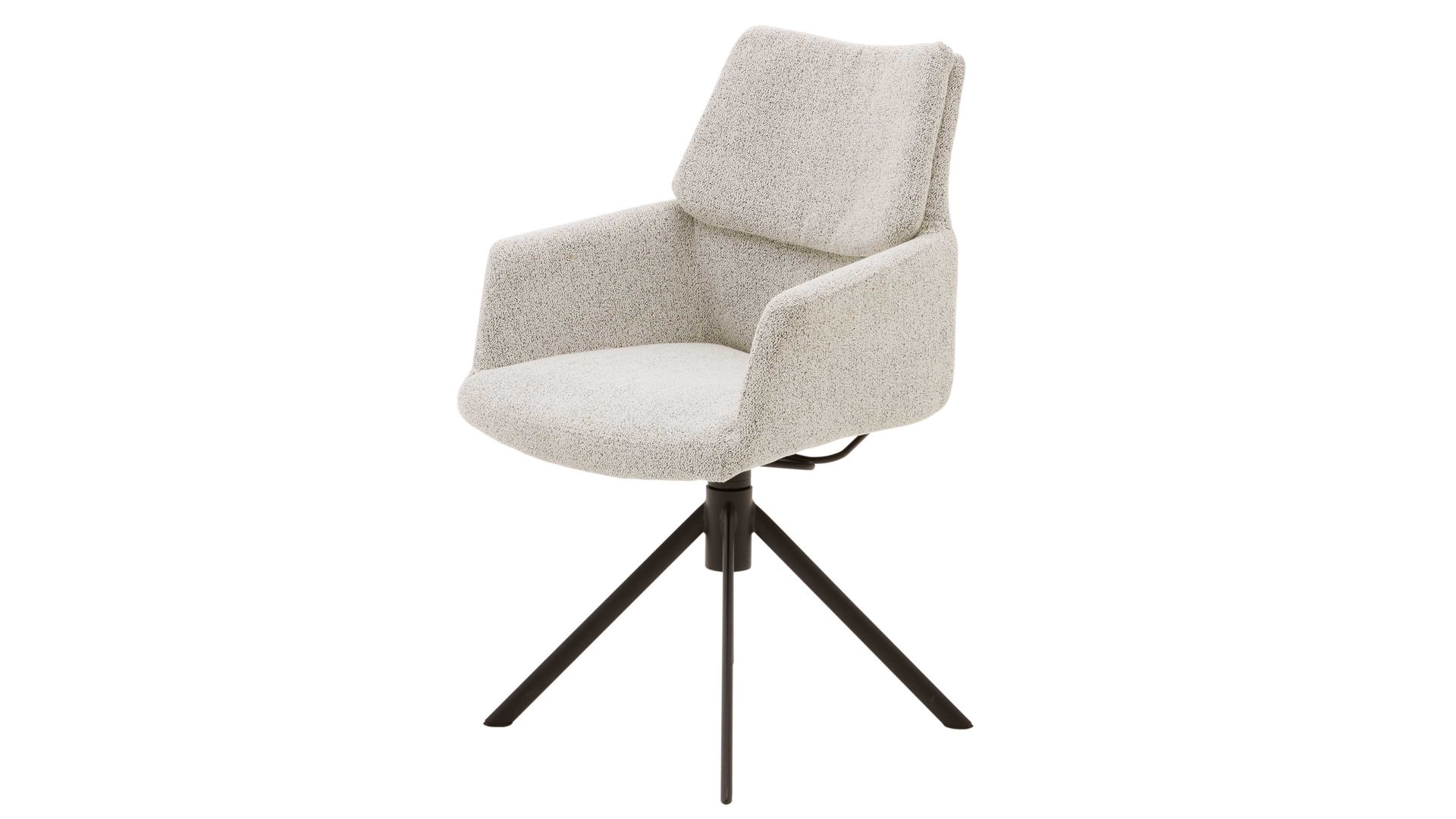 Polsterstuhl Interliving aus Stoff in Weiß Interliving Esszimmer Serie 5118 – Armlehnstuhl mit Move & Turn champagnerfarbener Bouclé Elegant wish E07 & mattschwarzes Eisen