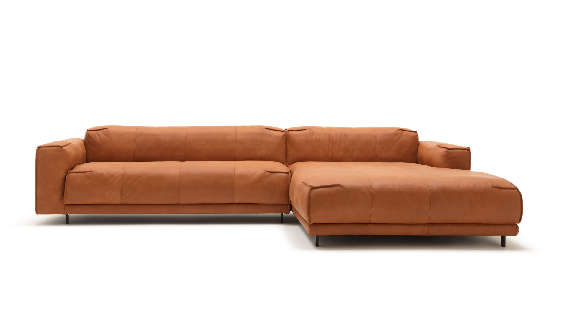 Sofa Freistil aus Leder in Cognac ROLF BENZ freistil 136 Polstergarnitur Eckgarnitur - FREI PLANBAR - Nubuk-Leder ockerbraun 9224, ca. 301 x 180 cm