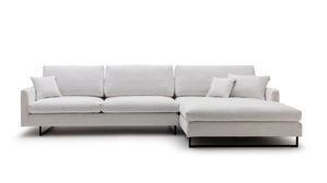 Sofa Freistil aus Stoff in Creme ROLF BENZ freistil 134 Polstergarnitur Eckgarnitur - FREI PLANBAR - Stoff 2300 cremeweiss, ca. 254 x 177 cm, Stahlkufe schwarz