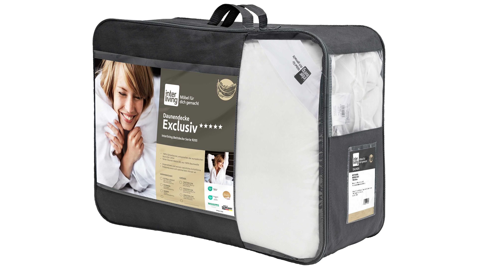 Daunendecke Interliving aus Stoff in Weiß Interliving Bettdecke Serie 9205 - Daunendecke als Cassettendecke normal, ca. 690 g Daunen - ca. 155 x 200 cm