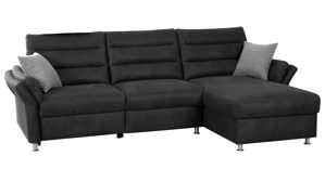 Ecksofa Matex aus Stoff in Schwarz Funktions-Ecksofa Foreno schwarze Mikrofaser & alufarbene Metallfüße - Stellfläche ca. 282 x 165 cm