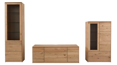 Wohnwand Interliving aus Holz in Holzfarben Interliving Wohnzimmer Serie 2028 - Wohnwand Wildeiche - dreiteilig, Länge ca. 337 cm