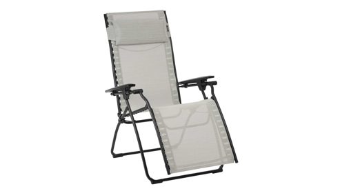 Gartenstuhl /-sessel Lafuma® mobilier aus Kunstfaser in Hellgrau Schwarz Lafuma® Relaxstuhl Liegestuhl Evolution galetfarbenes Batyline® & schwarzes Gestell
