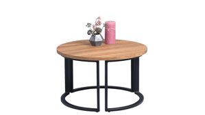 Couchtisch M2 kollektion aus Holz Metall Nachbildung in Holzfarben Schwarz M 2 Couchtisch Chicago 2 Durchmesser ca. 60 cm - Eiche Nachbildung, Gestell schwarz