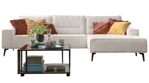 Ecksofa KAWOO aus Stoff in Weiß KAWOO Serie KW-MP1197 - Ecksofa naturweiße Chenille Rubens & schwarze Metallfüße - Stellfläche ca. 294 x 179 cm