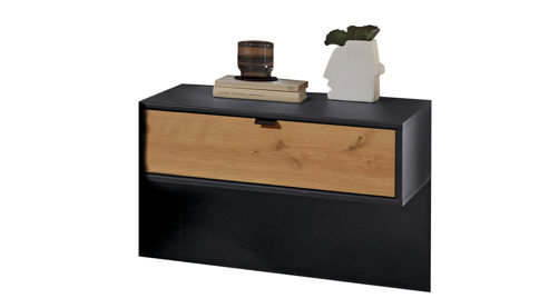 Nachtkommoden-Set PARTNERRING COLLECTION aus Holz in Schwarz PARTNERRING COLLECTION Schlafzimmerprogramm Manhattan - Nachtkonsolen-Set Graphit & Eiche Bianco - zweiteilig