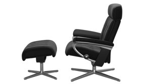 Relaxsessel Ekornes aus Aluminium Holz Leder in Schwarz Aluminium Stressless Erik M Relaxsessel, Sessel mit Hocker Leder Paloma 19 Black, Cross Gestell 40 Alu, Holz 05 schwarz