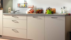 Einbauküche Express küchen aus Holz in Grau EXPRESS KÜCHEN Einbauküche Win mit Einbaugeräten Cremegrau & Eiche Grau - Länge ca. 280 cm