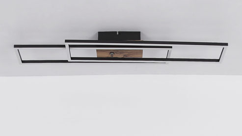 Deckenleuchte Globo lighting aus Metall in Schwarz GLOBO Deckenlampe Dakari mattschwarzes Metall & dunkle Holzoptik - ca. 80 x 60 cm